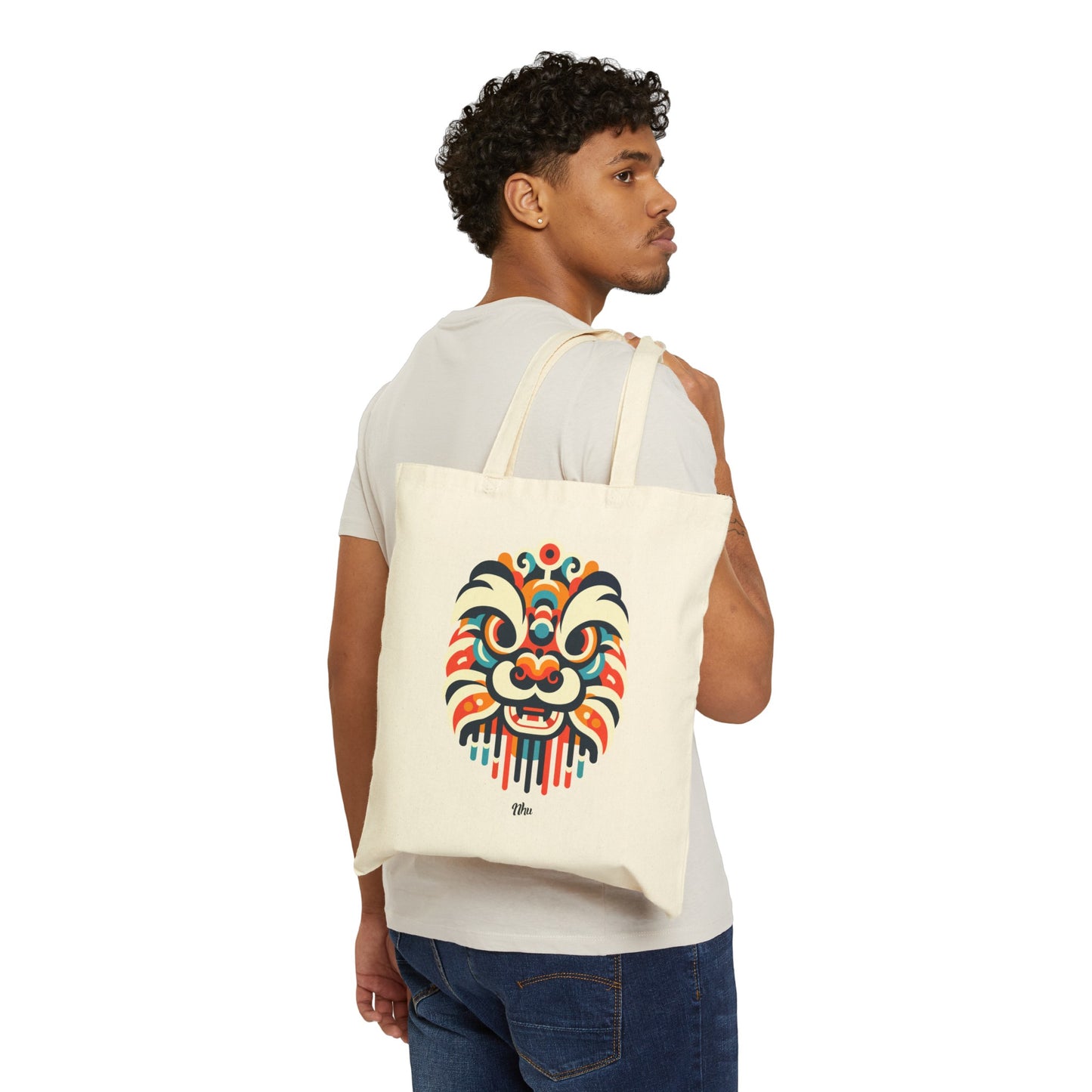 Abstract Lion Dancer Head (Front and Back) Cotton Canvas Tote Bag