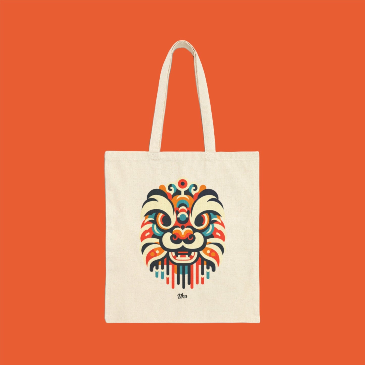 Abstract Lion Dancer Head (Front and Back) Cotton Canvas Tote Bag