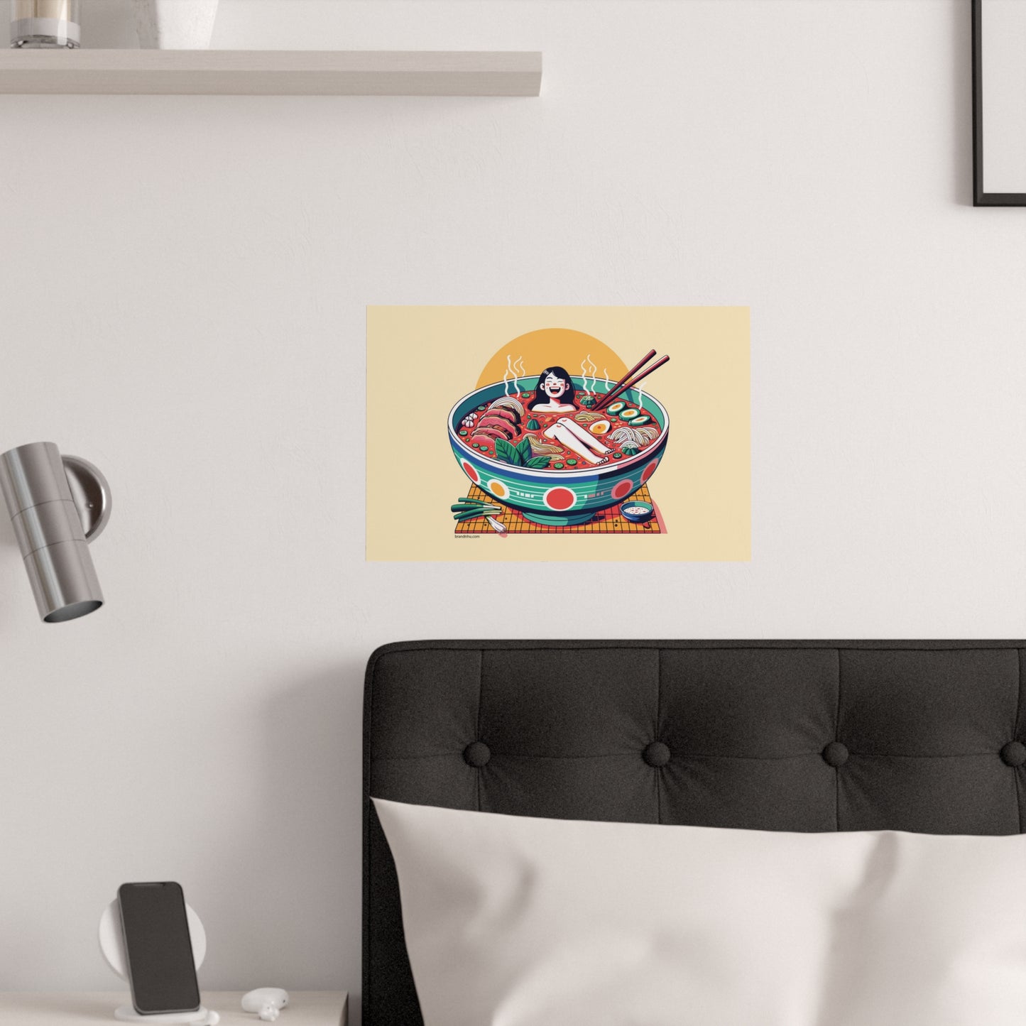 Girl Bathing in Bun Bo Hue Vietnamese Asian Noodle Soup Bowl Satin Posters (210gsm)