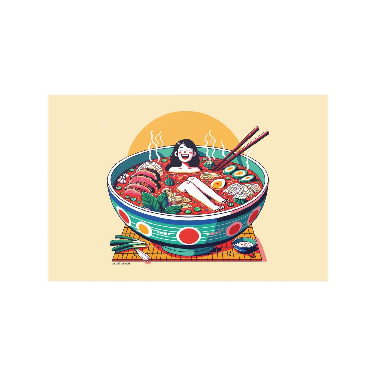 Girl Bathing in Bun Bo Hue Vietnamese Asian Noodle Soup Bowl Satin Posters (210gsm)