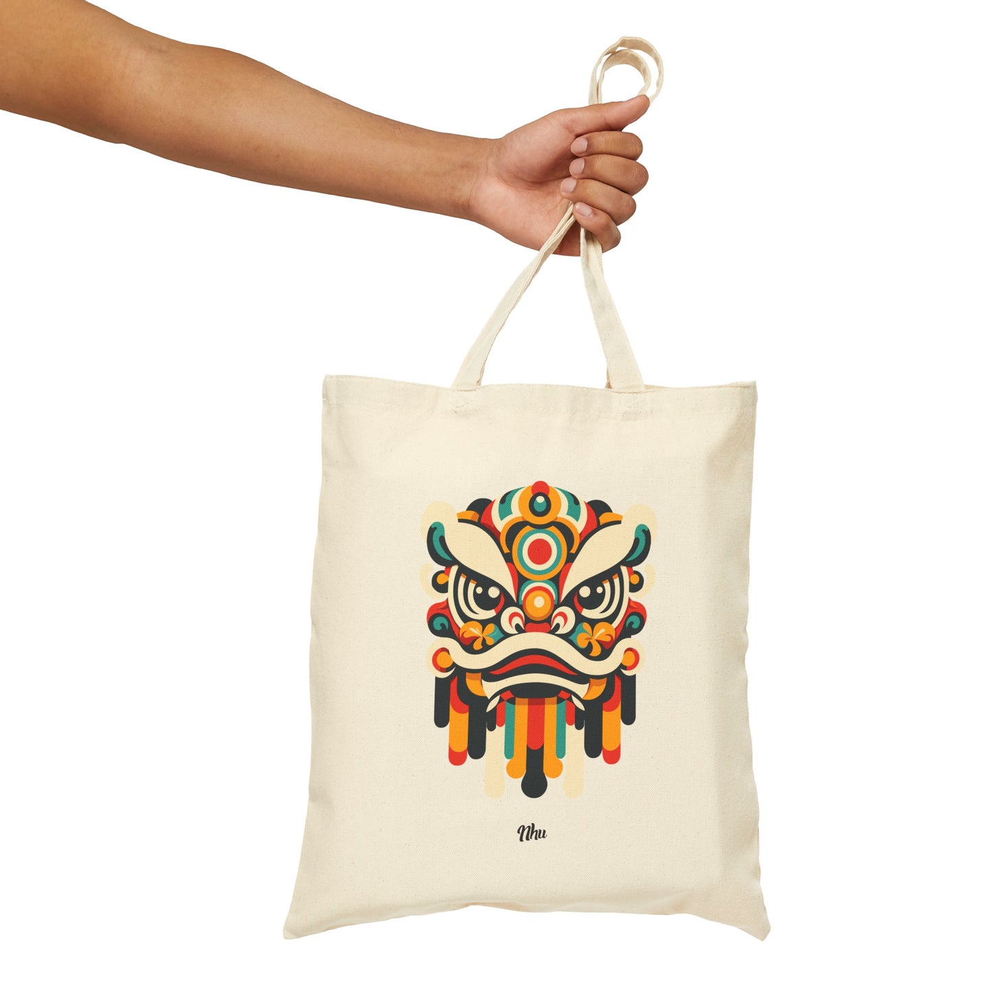 Abstract Lion Dancer Head (Front and Back) Cotton Canvas Tote Bag