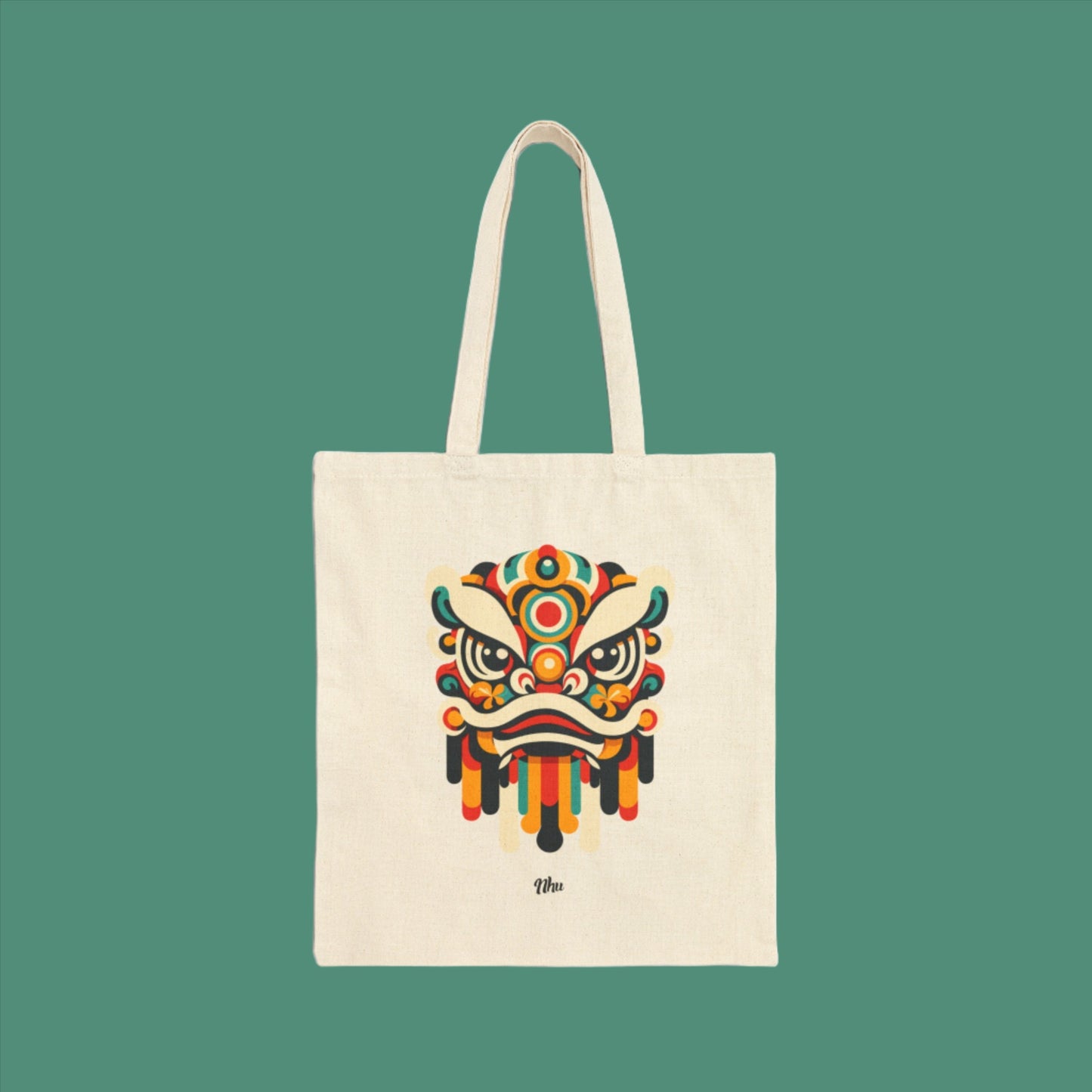 Abstract Lion Dancer Head (Front and Back) Cotton Canvas Tote Bag