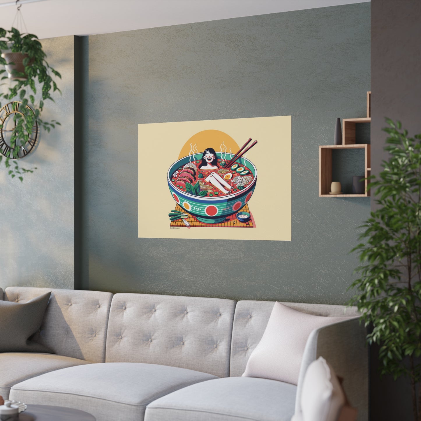 Girl Bathing in Bun Bo Hue Vietnamese Asian Noodle Soup Bowl Satin Posters (210gsm)