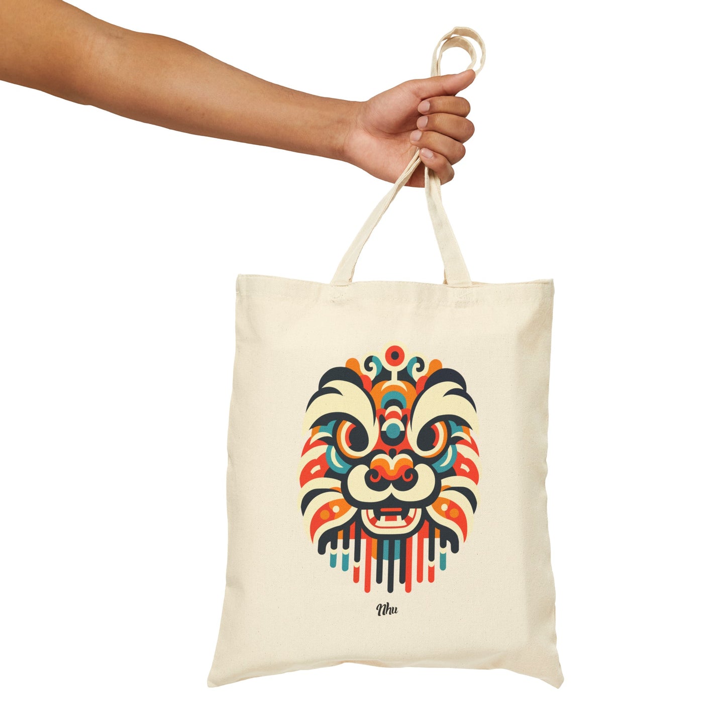 Abstract Lion Dancer Head (Front and Back) Cotton Canvas Tote Bag