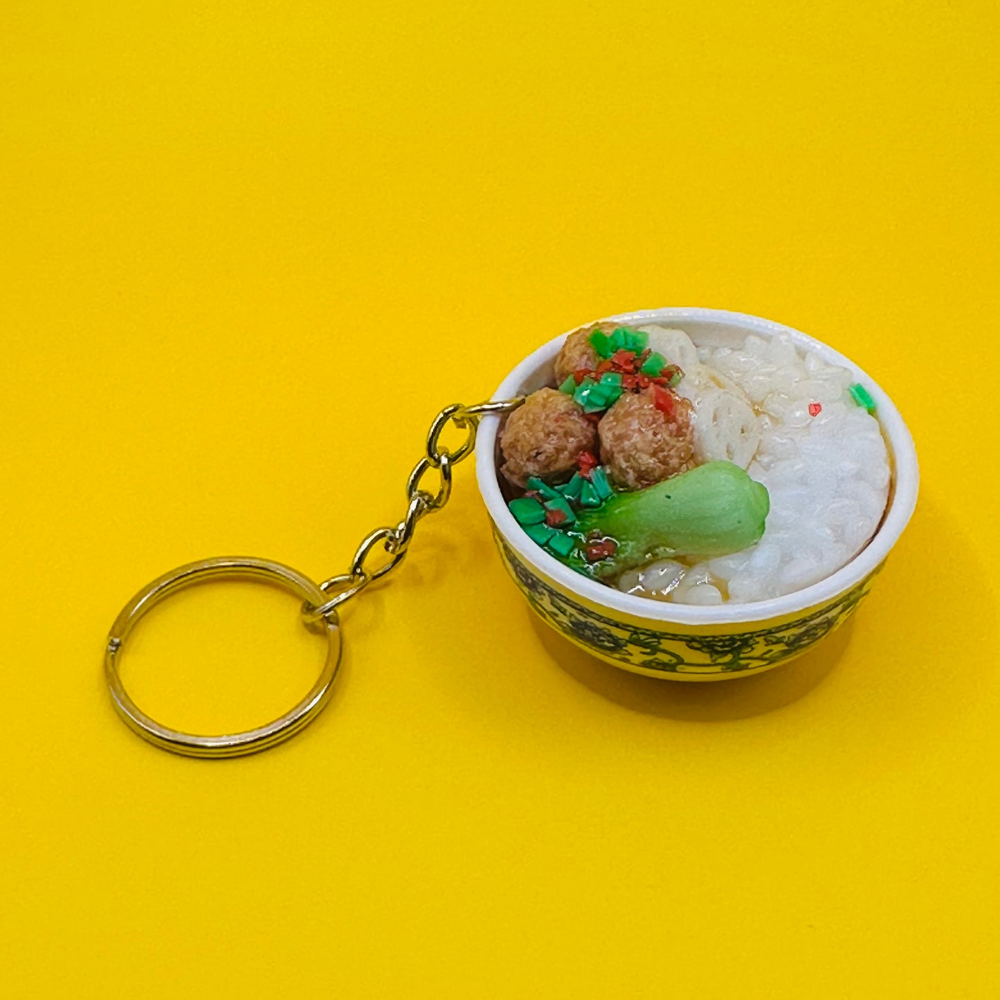 Rice, Bok Choy and Meatballs Keychain