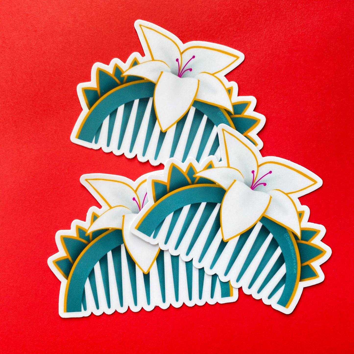 Asian Fan Art Mulan Flower Comb Sticker