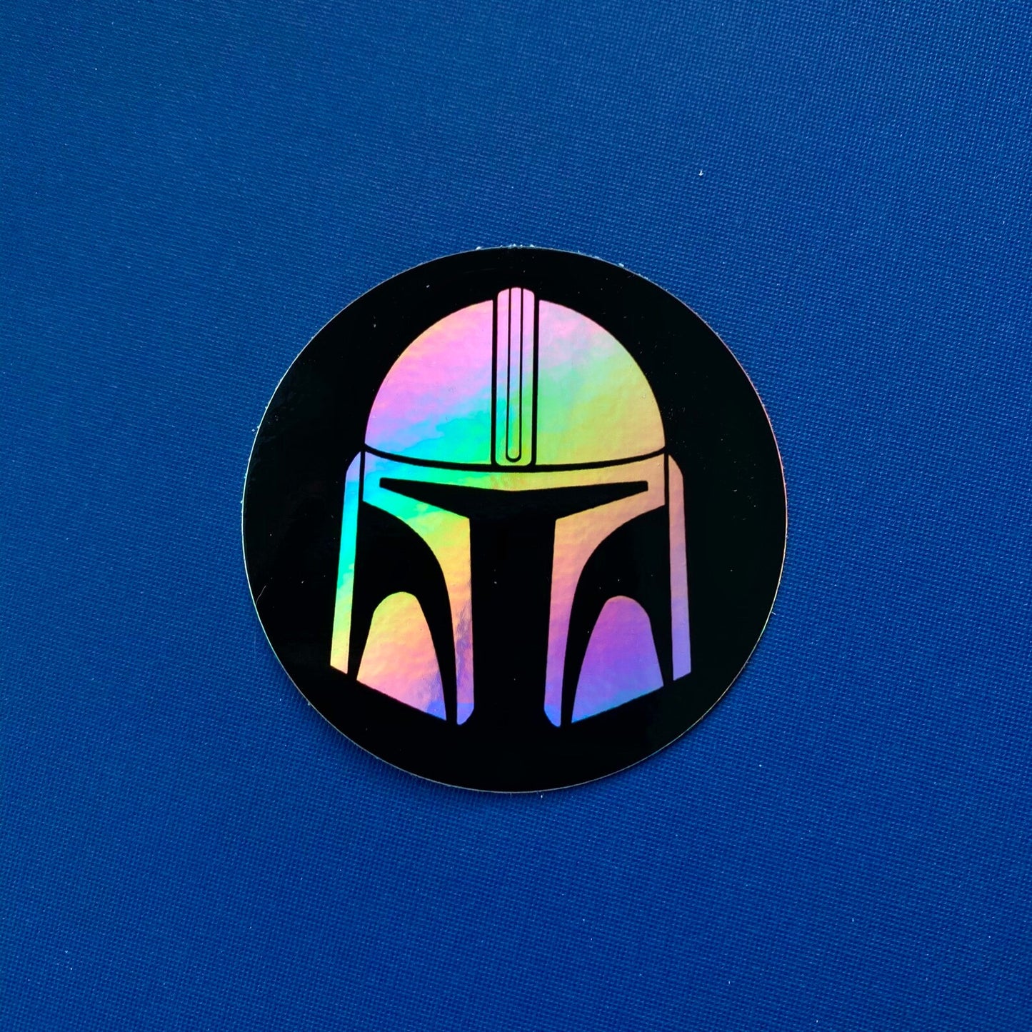 Holographic Mandalorian Helmet Round Star Wars Sticker