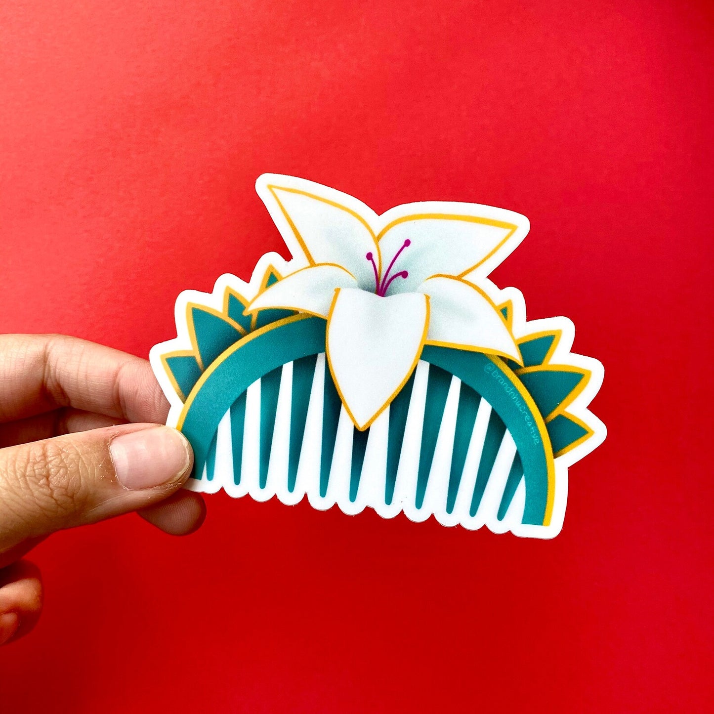 Asian Fan Art Mulan Flower Comb Sticker