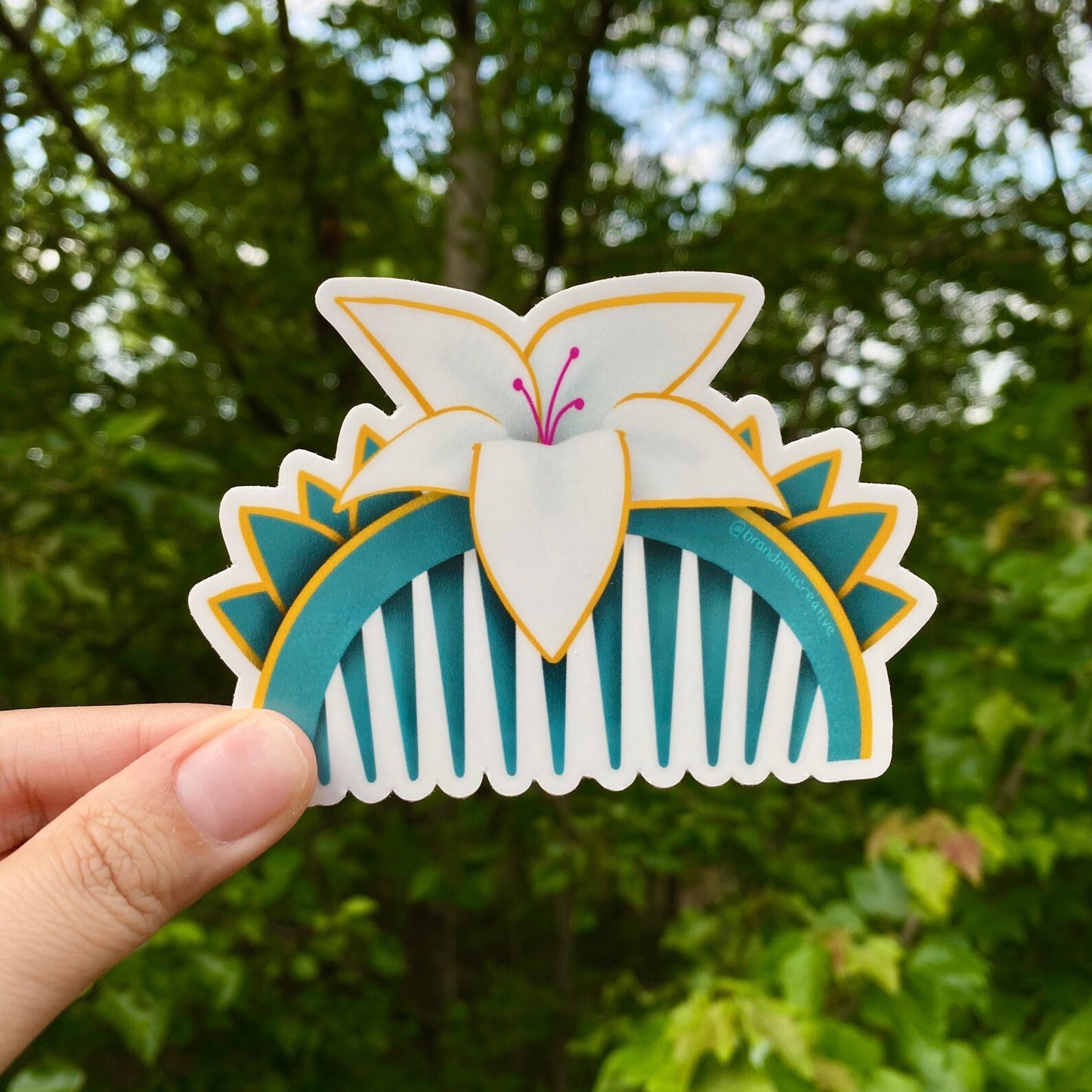 Asian Fan Art Mulan Flower Comb Sticker