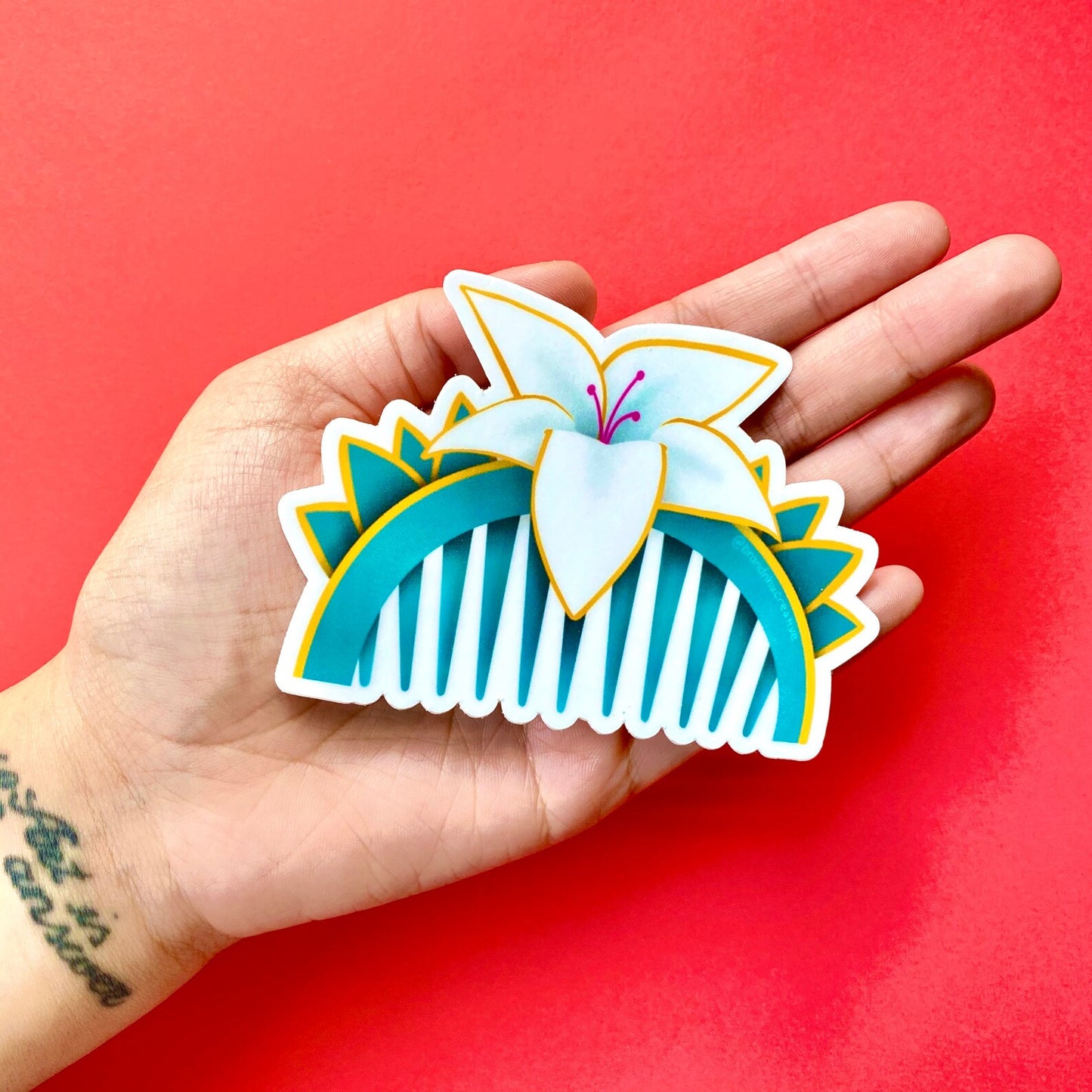 Asian Fan Art Mulan Flower Comb Sticker