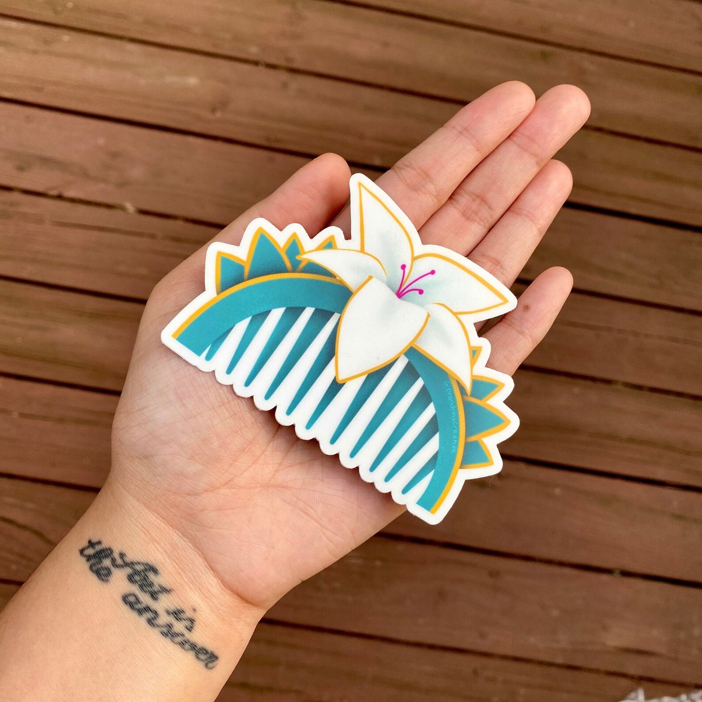 Asian Fan Art Mulan Flower Comb Sticker