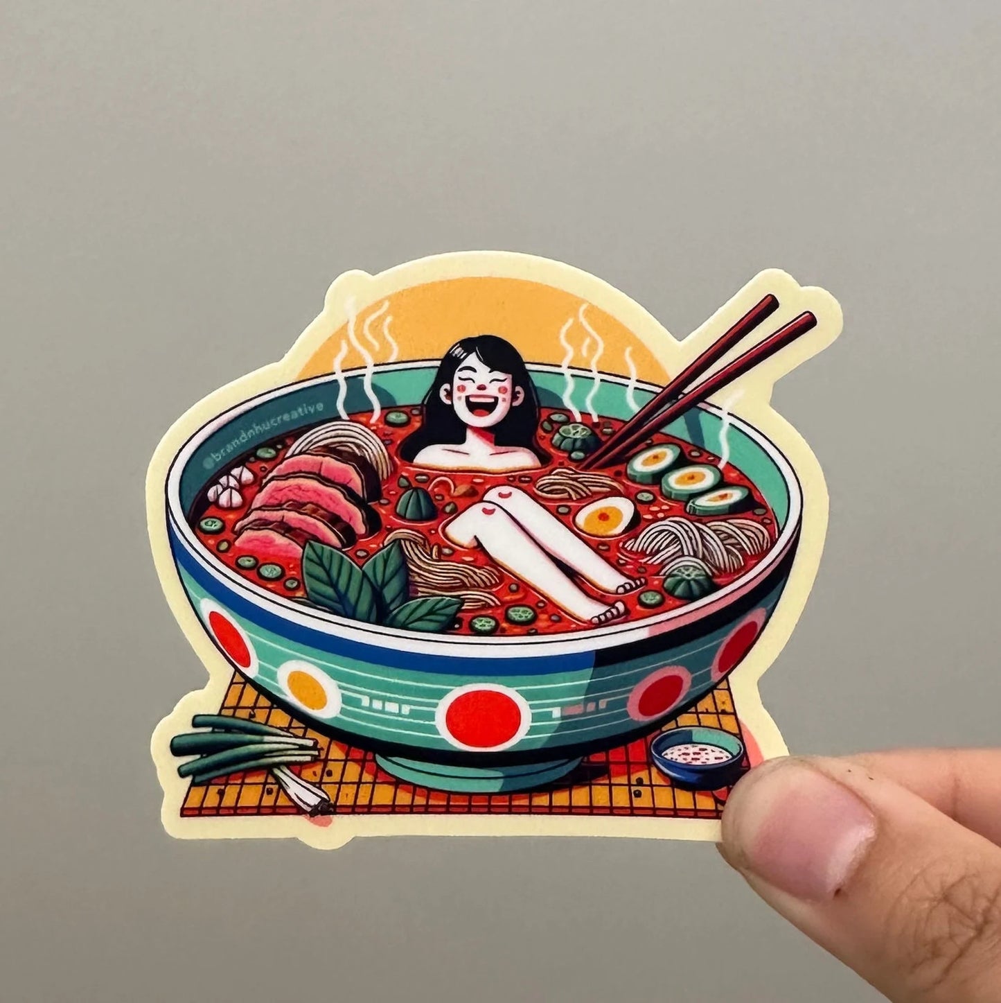 Girl Bathing in Bun Bo Hue Vietnamese Asian Noodle Soup Bowl Sticker