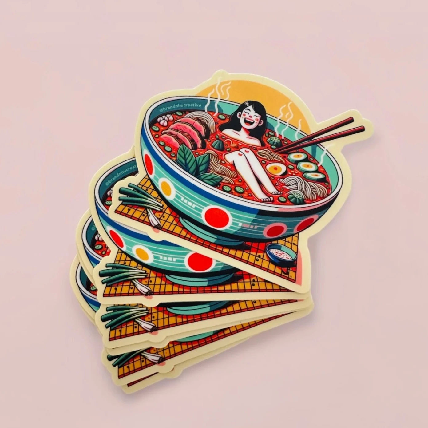 Girl Bathing in Bun Bo Hue Vietnamese Asian Noodle Soup Bowl Sticker