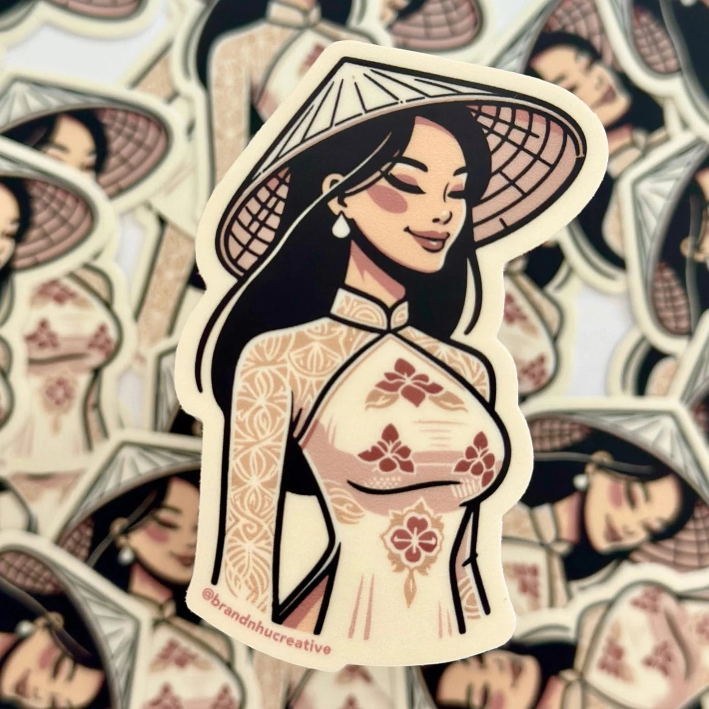 Vietnamese Young Woman in Traditional Ao Dai and Nón lá Sticker