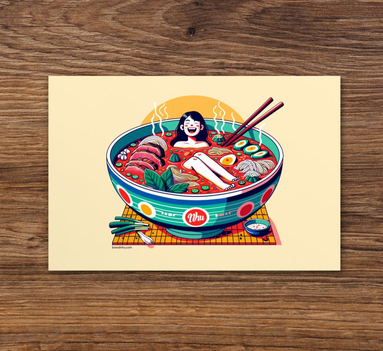 Girl Bathing in Bun Bo Hue Vietnamese Asian Noodle Soup Bowl Postcard Print