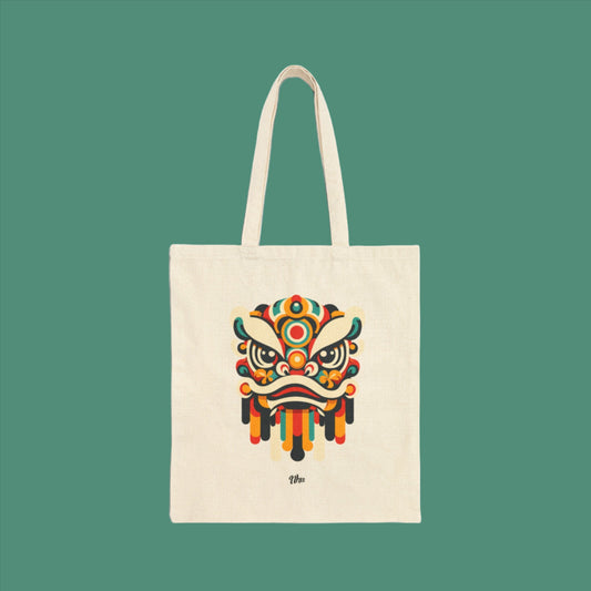 Abstract Lion Dancer Head (Front and Back) Cotton Canvas Tote Bag