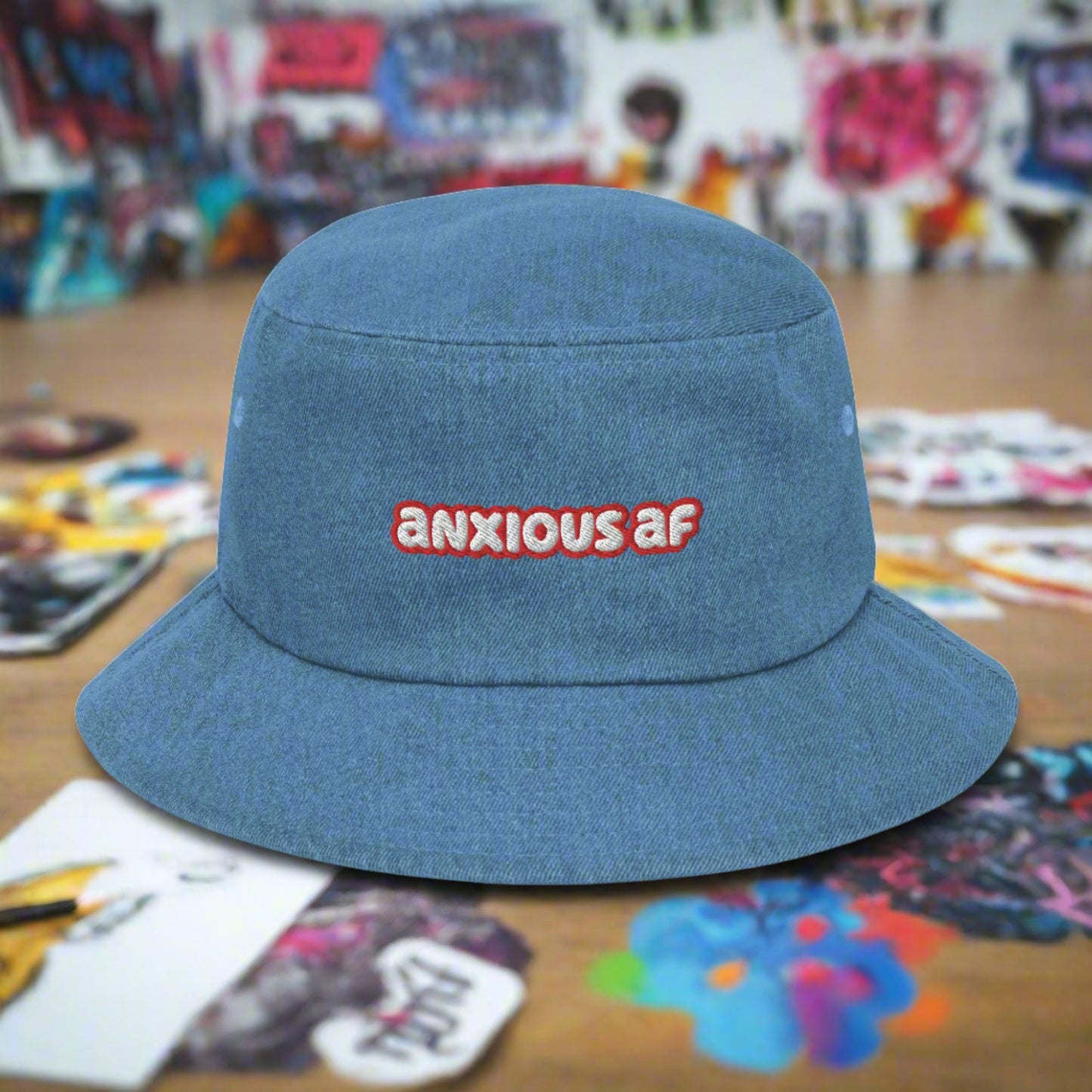 Anxious AF Denim bucket hat