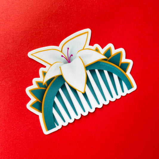 Asian Fan Art Mulan Flower Comb Sticker